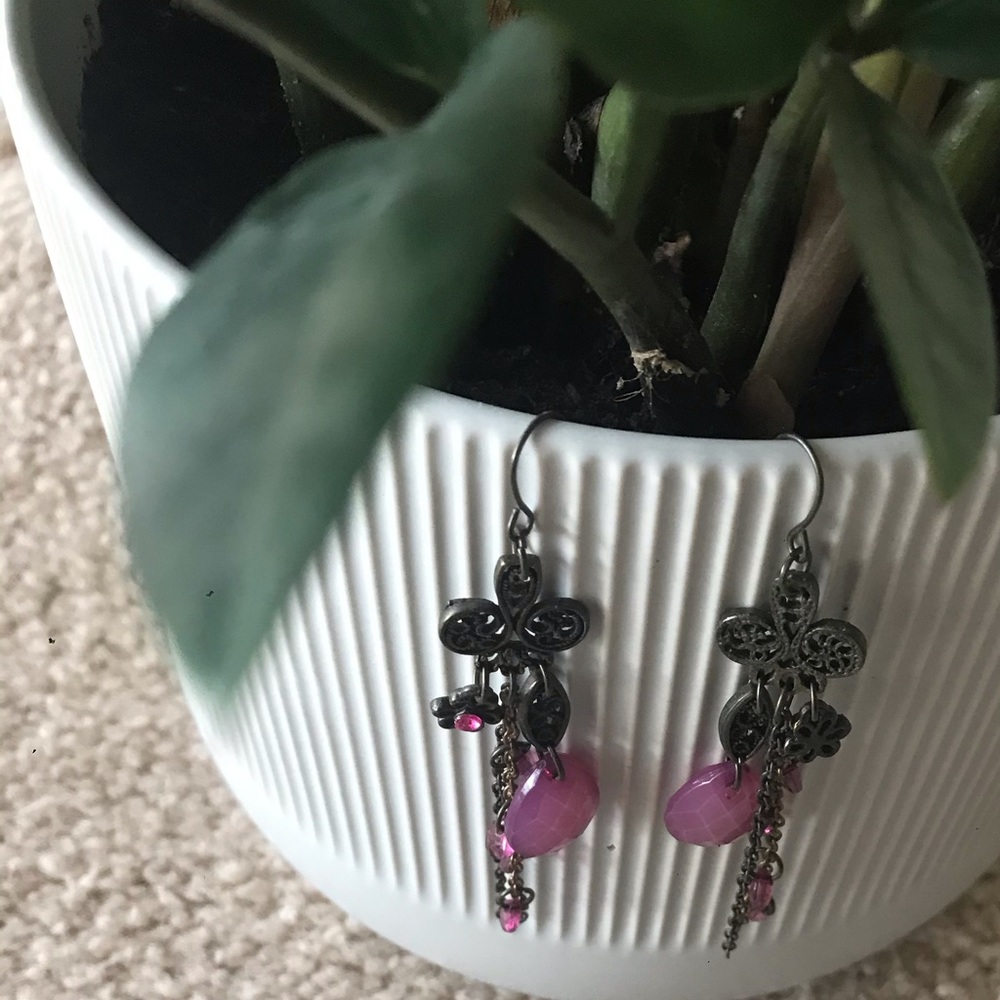 Purple Beaded Long Earrings